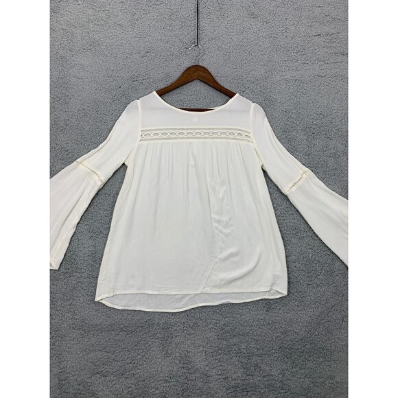 XHILARATION White Flare Sleeve Window Lace Blouse Prairiecore CottageCore Granny - Picture 2 of 13